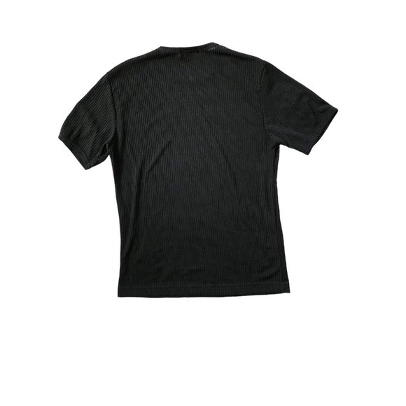 VTG YMLO Mens Black Rib Knit Round Neck Top Extra-Slim Medium Athletic Tight - Picture 2 of 3